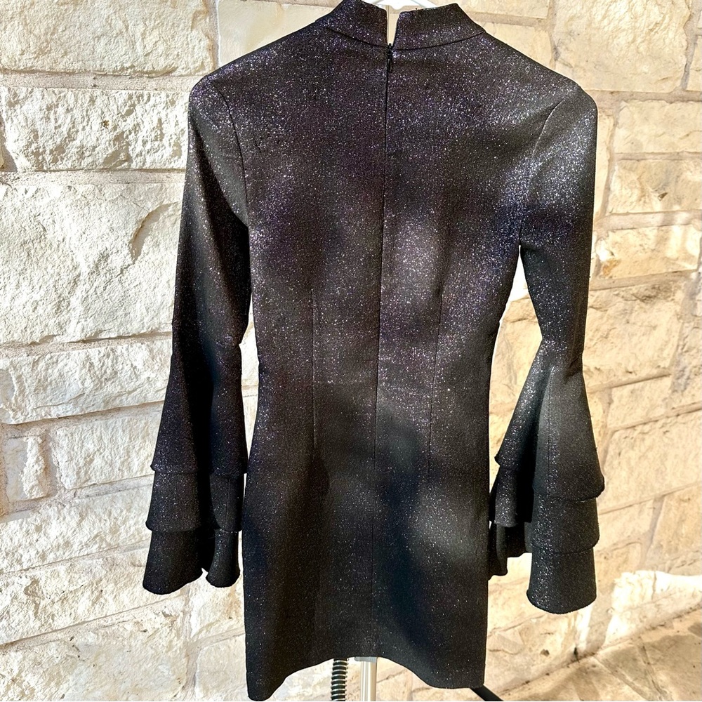 Cynthia Rowley Shimmering Black Ruffle Long Sleeve Dress - Picture 9 of 11